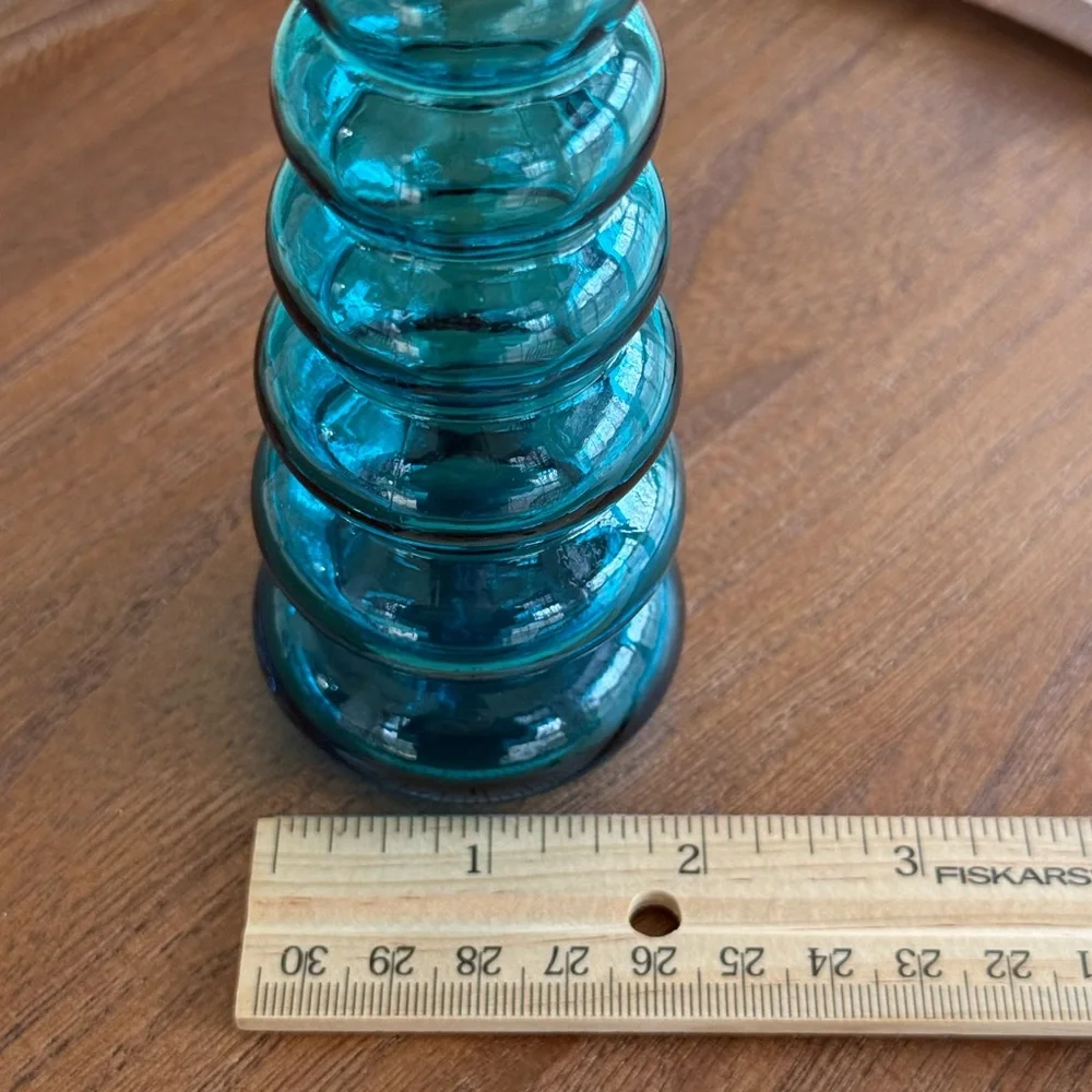 Vintage Teal Blue Stacked Bubble Vase - Picture 7 of 7